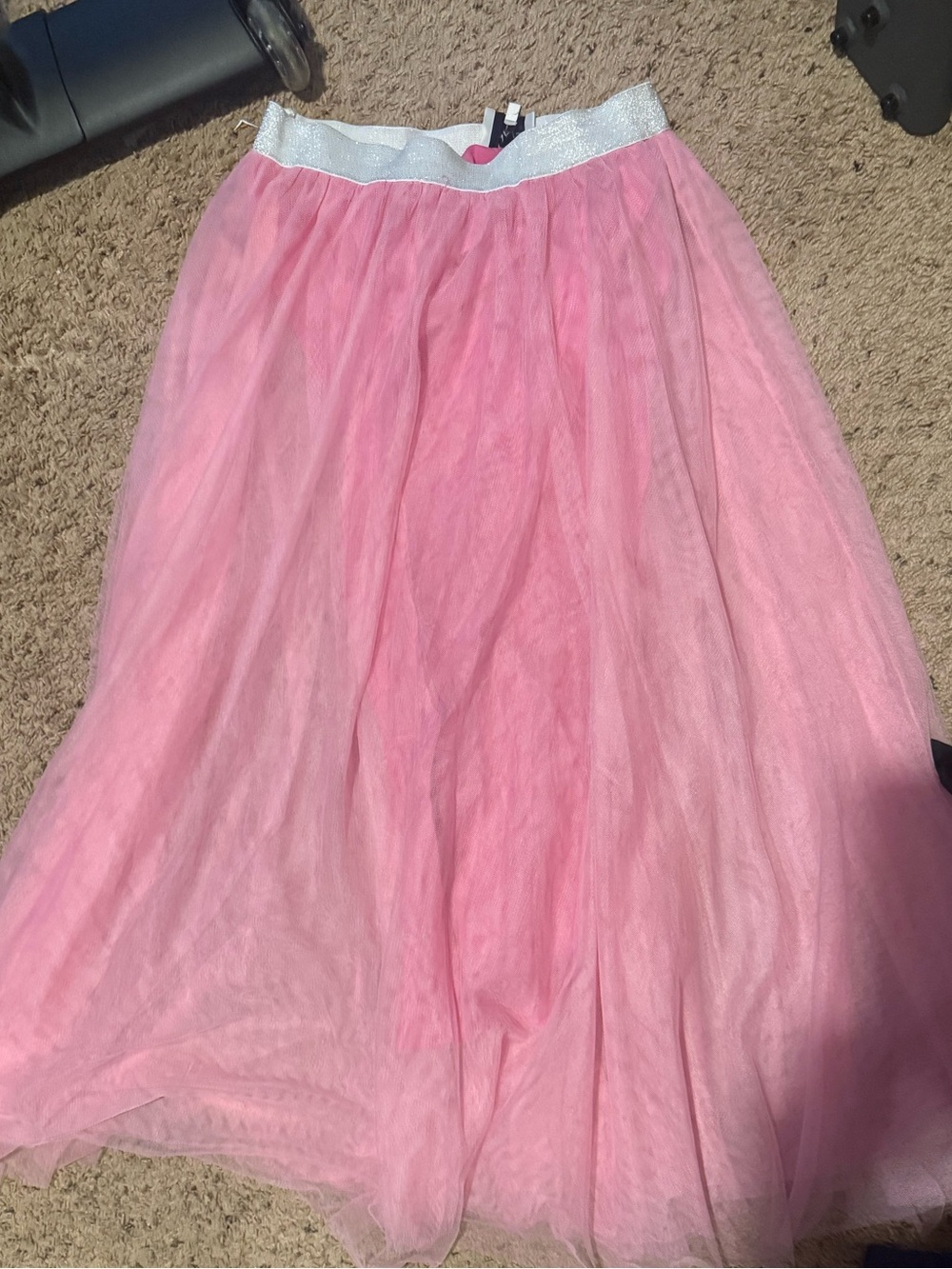 Women's Pink Tulle Maxi Skirt with Silver Waistband